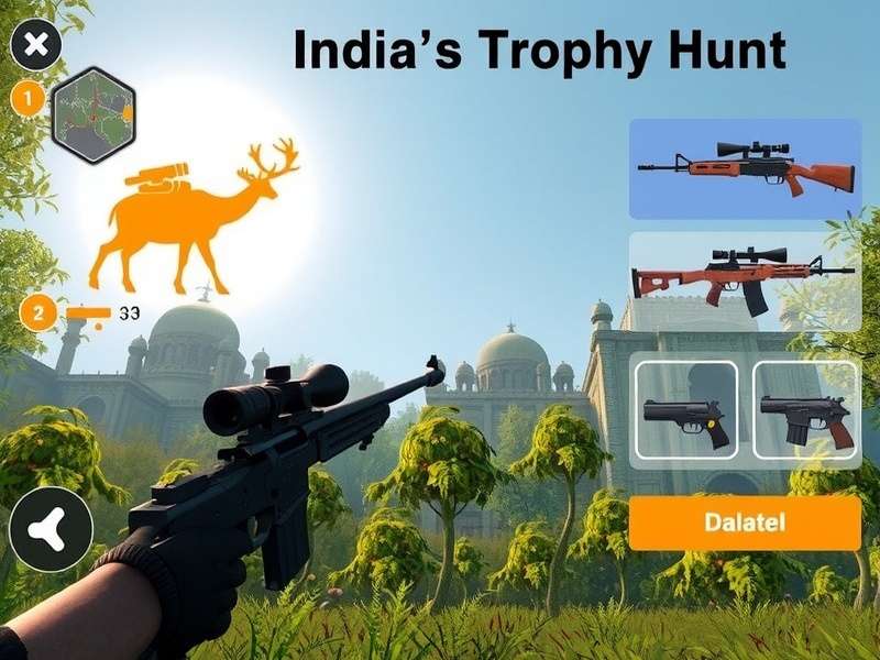 India S Trophy Hunt gameplay screenshot showing hunting in Indian forest